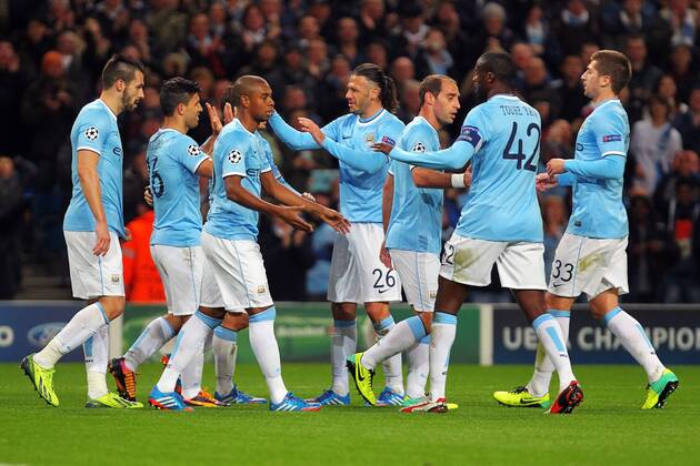 05.11.2013 Manchester, England. Sergio - Kun - Aguero of Manchester City celebrates his goal during the Champions League group D . xPaulxKeevilx  ActionPlus11467638