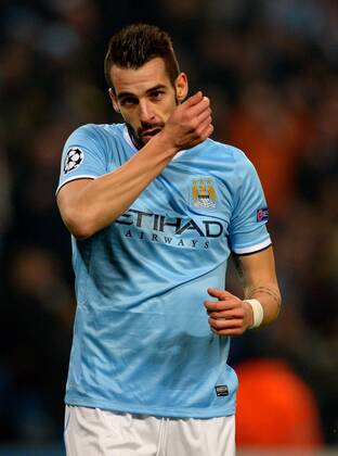 Alvaro Negredo of Manchester City celebrates scoring the fourth goal - UEFA Champions League Group D - Manchester City vs CSKA Moscow - Etihad Stadium - Manchester - England - 05 11 13 - EDITORIAL USE ONLY. No use with unauthorised audio, video, data, fixture lists, club league logos or live services. Online in-match use limited to 120 images, no video emulation. No use in betting, games or single club league player publications.
