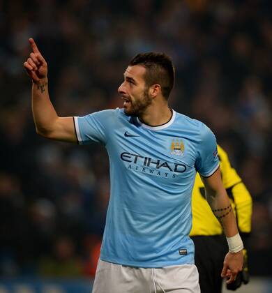 Alvaro Negredo of Manchester City celebrates scoring the fourth goal - UEFA Champions League Group D - Manchester City vs CSKA Moscow - Etihad Stadium - Manchester - England - 05 11 13 - EDITORIAL USE ONLY. No use with unauthorised audio, video, data, fixture lists, club league logos or live services. Online in-match use limited to 120 images, no video emulation. No use in betting, games or single club league player publications.