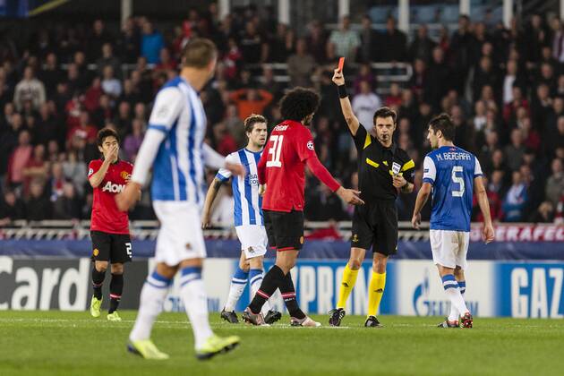 5-11-2013 San Sebastian, Spain. - Real Sociedad San Sebastian - MANCHESTER UNITED (ManU).Marouane Fellaini, Manchester United midfielder, during the Champions League game between Real Sociedad and Manchester United from the Estadio de Anoeta. 