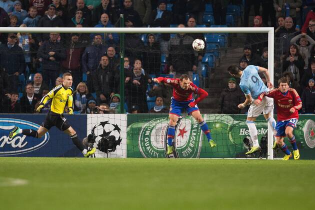 Alvaro Negredo of Manchester City scores his third goal - Manchester City vs. CSKA Moscow - UEFA Champions League - Etihad Stadium - Manchester - 05 11 2013 EDITORIAL USE ONLY. No use with unauthorised audio, video, data, fixture lists, club league logos or live services. Online in-match use limited to 120 images, no video emulation. No use in betting, games or single club league player publications.