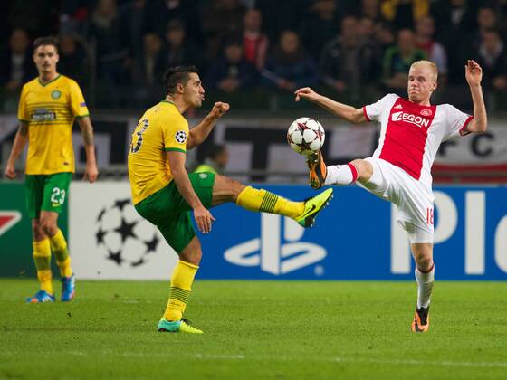 (L-R) Beram Kayal of Celtic FC, Davy Klaassen of Ajax during the Champions League match between Ajax Amsterdam and Celtic FC on November 06, 2013 at the Amsterdam Arena in Amsterdam, The Netherlands. Ajax v Celtic FC UEFA Champions League 2013 2014 xVIxxIVx 1891311