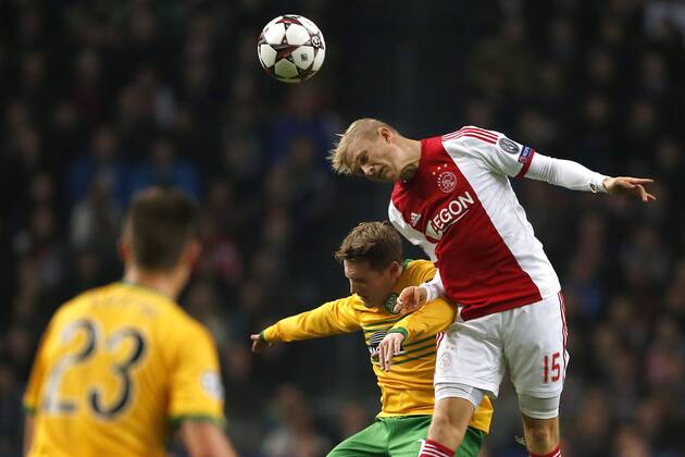 (L-R) Kris Commons of Celtic FC, Nicolai Boilesen of Ajax during the Champions League match between Ajax Amsterdam and Celtic FC on November 06, 2013 at the Amsterdam Arena in Amsterdam, The Netherlands. Ajax v Celtic FC UEFA Champions League 2013 2014 xVIxLaurensxLindhoutxIVx 1891352
