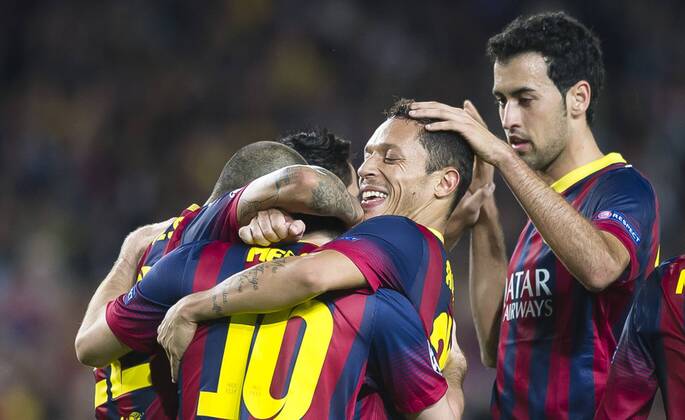 Barcelona, ESPANA - November 6 - UEFA Champions League 2013 2014 - Futbol Club Barcelona - FC Barcelona - FC Barcelona vs AC Milan - jornada 04 de La UEFA Champions League 2014 en el Camp Nou el 6 de Noviembre de 2013 en Barcelona, Espana. (Photo: Victor Salgado Cordon Press) Leo Messi - celebracion gol 