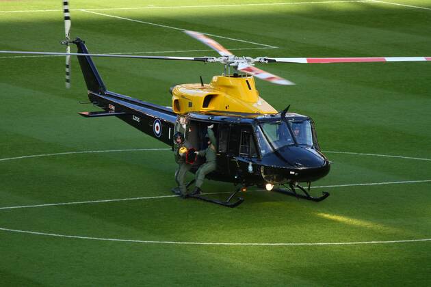 Leicester City v Nottingham Forest . . Leicester, UK . . 10.11.2013 The matchball was delivered to the King Power Stadium by on RAF (royal air force) helicopter, on the Saturday before Remembrance Sunday.