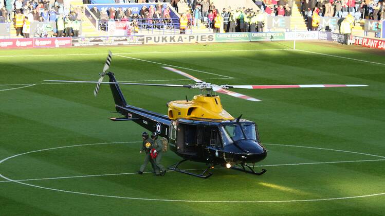 Leicester City v Nottingham Forest . . Leicester, UK . . 10.11.2013 The matchball was delivered to the King Power Stadium by on RAF (royal air force) helicopter, on the Saturday before Remembrance Sunday.
