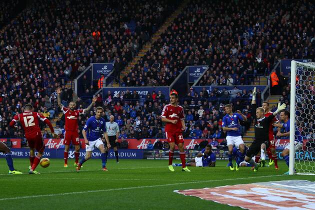 Leicester City v Nottingham Forest . . Leicester, UK . . 10.11.2013 Jamie Mackie (NF) scores a goal for Forest. 0-2