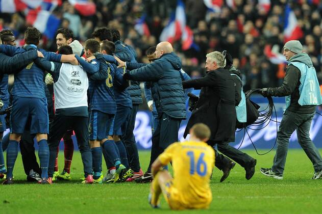 Didier Deschamps (entraineur -selectionneur France) Guy Stephan (entraineur adjoint France) FOOTBALL : France vs Ukraine - Barrages CDM 2014 - 19 11 2013 N.LeGouic FEP Panoramic