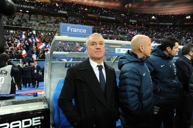 Didier Deschamps (entraineur -selectionneur France) Guy Stephan (entraineur adjoint France) FOOTBALL : France vs Ukraine - Barrages CDM 2014 - 19 11 2013 N.LeGouic FEP Panoramic