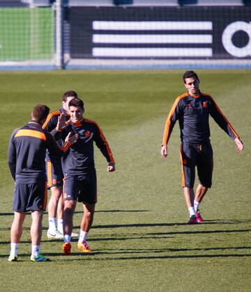 MADRID, SPAIN - NOVEMBER 26: (Left to right) Xabi Alonso, Alvaro Morata, and Alvaro Arbeloa at a Real Madrid training session at the Valdebebas sports complex ahead of Champions League match on November 26, 2013 in Madrid, Spain 