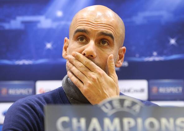 ITAR-TASS: MOSCOW REGION, RUSSIA. NOVEMBER 26, 2013. Bayern s head coach Josep Guardiola gives a press conference ahead of the UEFA Champions League Group D Round 5 football match against CSKA Moscow.  RE1317DF
