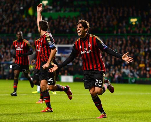 Kaka of AC Milan celebrates scoring the first goal - UEFA Champions League Group H - Celtic vs AC Milan - Celtic Park Stadium - Glasgow - Scotland - 26th November 2013 - EDITORIAL USE ONLY. No use with unauthorised audio, video, data, fixture lists, club league logos or live services. Online in-match use limited to 120 images, no video emulation. No use in betting, games or single club league player publications.