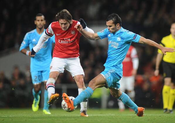 Football - 2013 2014 Champions League - Group F: Arsenal FC London vs. Olympique de Marseille Arsenal s Tomas Rosicky on the ball at The Emirates. 