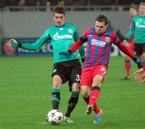 26.11.2013 Bucharest(Romania) FC Steaua - FC Schalke 04 UEFA Champions League men s football Roman Neustädter(L) FC Schalke 04 and Adrian Popa(r) FC Steaua :Stringer 