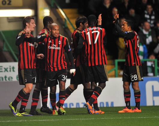 26.11.2013 Glasgow, Scotland. AC Milan celebrates their 12th minute Kaka opening goal during the UEFA Champions League Group H, game between Celtic FC and AC Milan. From Celtic Park Stadium, Glasgow. xMarkxDavisonx  ActionPlus20158239