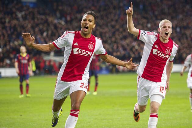 (L-R) Danny Hoesen of Ajax, Lasse Schone of Ajax during the Champions League match between Ajax Amsterdam and FC Barcelona on November 26, 2013 at the Amsterdam Arena in Amsterdam, The Netherlands. Ajax v FC Barcelona UEFA Champions League 2013 2014 xVIxxIVx 1924736