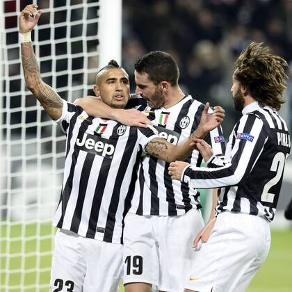 Torino 27 11 2013 - Champions League Juventus Turin - FC Copenhagen foto DanielexBuffa Image Sport - Arturo Vidal, Leonardo Bonucci, Andrea Pirlo 