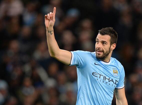Alvaro Negredo of Manchester City celebrates scoring the third goal - UEFA Champions League Group D - Manchester City vs FC Viktoria Plzen - Etihad Stadium - Manchester - England- 27th November 2013 - Picture Simon Bellis Sportimage EDITORIAL USE ONLY. No use with unauthorised audio, video, data, fixture lists, club league logos or live services. Online in-match use limited to 120 images, no video emulation. No use in betting, games or single club league player publications.