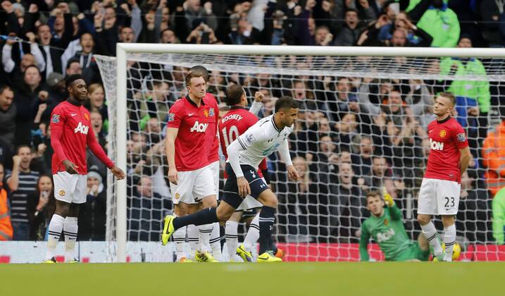 Tottenham s Kyle Walker celebrates scoring his sides opening goal Tottenham Hotspur v Manchester United (ManU) - Premier League - White Hart Lane - London - 01 12 2013 - EDITORIAL USE ONLY. No use with unauthorised audio, video, data, fixture lists, club league logos or live services. Online in-match use limited to 120 images, no video emulation. No use in betting, games or single club league player publications.