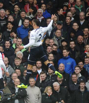 Football - 2013 2014 Premier League - Tottenham Hotspur vs. Manchester United (ManU) Tottenham s Kyle Walker - celebrates scoring from a free kick at White Hart Lane.