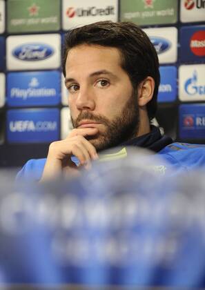 San Sebastian, Spain. 9th December 2013 Bayer Leverkusen s Gonzalo Castro during pre-match press conference ahead of the UEFA Champions League 2013 14 group stage match against Real Sociedad at Anoeta 
