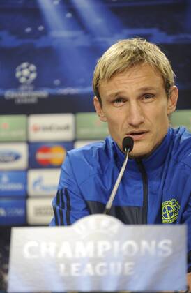 San Sebastian, Spain. 9th December 2013 Bayer Leverkusen s head coach Sami Hyypiä during pre-match press conference ahead of the UEFA Champions League 2013 14 group stage match against Real Sociedad at Anoeta 