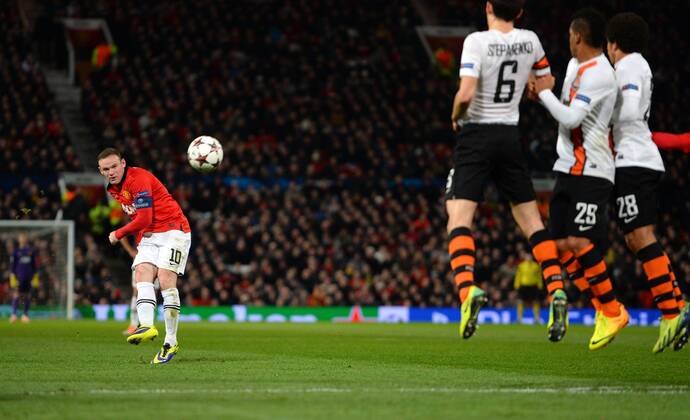 Wayne Rooney of Manchester United takes a free kick - UEFA Champions League Group A - Manchester Utd vs Shakhtar Donetsk - Old Trafford Stadium - Manchester - England - 10 12 13 - Picture Simon Bellis Sportimage EDITORIAL USE ONLY. No use with unauthorised audio, video, data, fixture lists, club league logos or live services. Online in-match use limited to 120 images, no video emulation. No use in betting, games or single club league player publications.