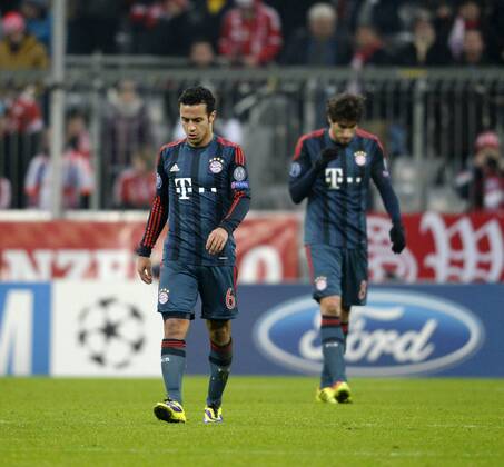 10.12.2013, Fussball Champions League 2013 2014, Vorrunde, 6.Spieltag, FC Bayern München - Manchester City FC, in der Allianzarena München. Frust bei Thiago (Bayern München) nach dem 2:3.