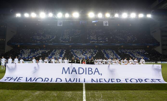 Copenhagen, Denmark, Football UEFA Champions League FC Copenhagen - Real Madrid: Tribute to Nelson Mandela - Madiba the world will never forget -