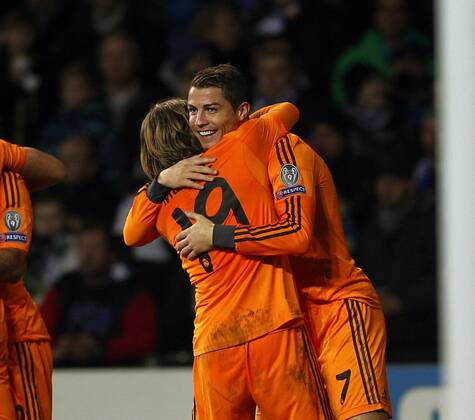 Champions League match between FC Copenhagen and Real Madrid. In this picture, Cristiano Ronaldo and Luka Modric celebrates goal. xCHEMAxREYx 