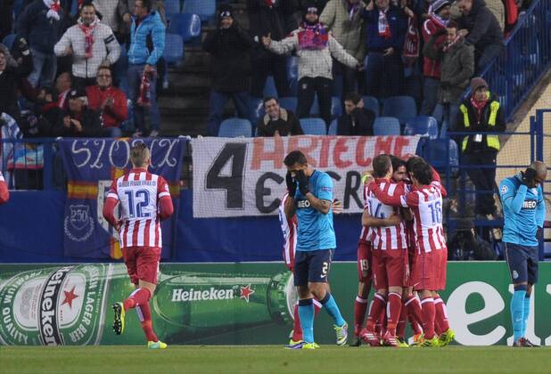 Atletico de Madrid Midfielder, number 8 RAUL GARCIA - Raul Garcia Escudero (26), celebrates after scoring a goal () during round 6 of the CHAMPIONS LEAGUE league, soccer match between Atletico de Madrid - FC Porto at the Vicente Calderon estadium, Madrid - December 11, 2013. 