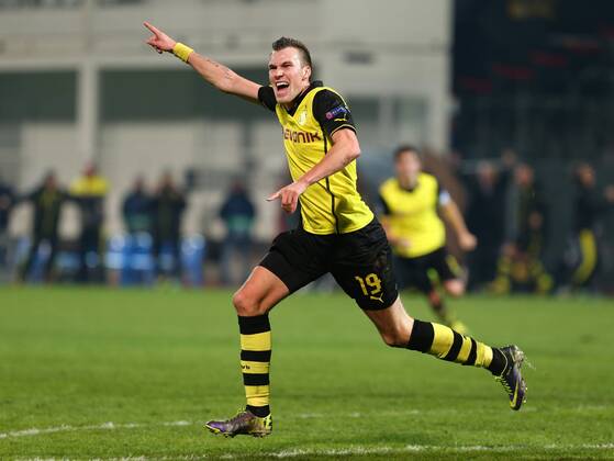 Mittwoch 11.12.2013, Saison 2013 2014, UEFA Champions League, 6. Spieltag im Stadion Velodrome Marseille, Torjubel zum Dortmunder 2:1: Torschütze Kevin Großkreutz (BVB)