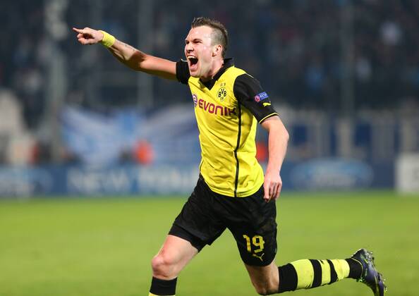 Mittwoch 11.12.2013, Saison 2013 2014, UEFA Champions League, 6. Spieltag im Stadion Velodrome Marseille, Torjubel zum Dortmunder 2:1: Torschütze Kevin Großkreutz (BVB)