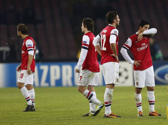 Arsenal s Mikel Arteta looks on dejected after getting sent off Napoli v Arsenal - UEFA Champions League - San Paolo Stadium - Naples - Italy - 11 12 2013 - Pic David Klein Sportimage EDITORIAL USE ONLY. No use with unauthorised audio, video, data, fixture lists, club league logos or live services. Online in-match use limited to 120 images, no video emulation. No use in betting, games or single club league player publications.