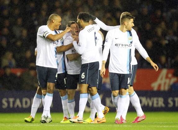 GOAL Manchester city s Aleksander Kolorov celebrates scoring to make it 1-0 against Leicester City Capital One Cup - Leicester City v Manchester City - England - 17th December - Pic Neil Plumb Sportimage EDITORIAL USE ONLY. No use with unauthorised audio, video, data, fixture lists, club league logos or live services. Online in-match use limited to 120 images, no video emulation. No use in betting, games or single club league player publications.