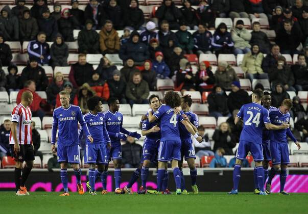Frank Lampard of Chelsea celebrates scoring the opening goal of the game with his team-mates EDITORIAL USE ONLY. No use with unauthorised audio, video, data, fixture lists, club league logos or live services. Online in-match use limited to 120 images, no video emulation. No use in betting, games or single club league player publications.