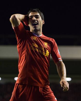 Luis Suarez of Liverpool reacts - Liverpool vs. Hull City - Barclays Premier League - Anfield - Liverpool - 01 01 2014 Pic Philip Oldham Sportimage EDITORIAL USE ONLY. No use with unauthorised audio, video, data, fixture lists, club league logos or live services. Online in-match use limited to 120 images, no video emulation. No use in betting, games or single club league player publications.