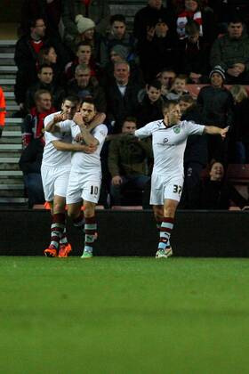 Football - 2013 2014 FA Cup - Third Round: Southampton vs. Burnley Danny Ings of Burnley celebrates his equaliser at St Mary s Stadium Southampton Colorsport Shaun Boggust