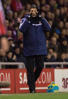 Manager of Sunderland, Gus Poyet - AFC Sunderland vs. Manchester United (ManU) - Capital One Cup Semi Final First Leg - Stadium of Light - Sunderland - 07 01 2014 EDITORIAL USE ONLY. No use with unauthorised audio, video, data, fixture lists, club league logos or live services. Online in-match use limited to 120 images, no video emulation. No use in betting, games or single club league player publications.