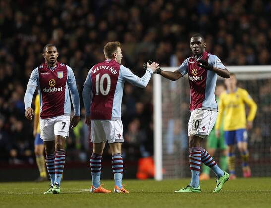 Aston Villa s Christian Benteke celebrates scoring his sides opening goal Aston Villa - Arsenal FC London. Premier League - Villa Park- Birmingham - England - 13 01 2014 - xDavidxKleinxSportimagex EDITORIAL USE ONLY. No use with unauthorised audio, video, data, fixture lists, club league logos or live services. Online in-match use limited to 120 images, no video emulation. No use in betting, games or single club league player publications.