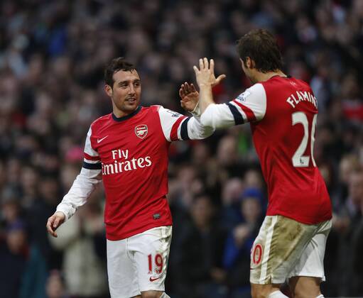Arsenal s Santi Cazorla celebrates scoring his sides second goal - Arsenal FC London vs Fulham FC - - Premier League - Emirates Stadium- London - England - 18 01 2014 - Pic DavidKlein Sportimage EDITORIAL USE ONLY. No use with unauthorised audio, video, data, fixture lists, club league logos or live services. Online in-match use limited to 120 images, no video emulation. No use in betting, games or single club league player publications.