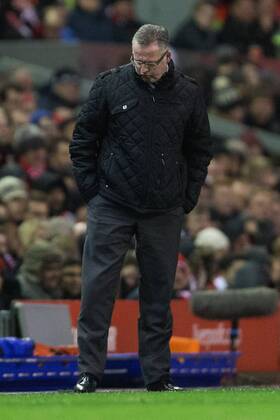 Paul Lambert manager of Aston Villa looks glum - Liverpool FC vs. Aston Villa - Barclays Premier League - Anfield - Liverpool - 18 01 2014 Pic PhilipxOldham Sportimage EDITORIAL USE ONLY. No use with unauthorised audio, video, data, fixture lists, club league logos or live services. Online in-match use limited to 120 images, no video emulation. No use in betting, games or single club league player publications.