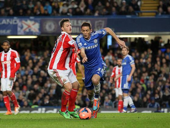 Chelsea s Nemanja Matic tussles with Stoke s Marco Arnautovic Chelsea vs Stoke - FA Cup Fourth Round - Stamford Bridge- London - England - 26 01 2014 - Pic David Klein Sportimage EDITORIAL USE ONLY. No use with unauthorised audio, video, data, fixture lists, club league logos or live services. Online in-match use limited to 120 images, no video emulation. No use in betting, games or single club league player publications.