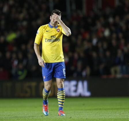 Arsenal s Olivier Giroud looks on dejected Southampton FC vs Arsenal FC London - Barclays Premier League - St Mary s Stadium - Southampton - England - 28 01 2014 EDITORIAL USE ONLY. No use with unauthorised audio, video, data, fixture lists, club league logos or live services. Online in-match use limited to 120 images, no video emulation. No use in betting, games or single club league player publications.