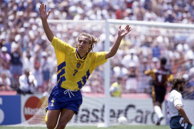Henrik LARSSON, SWE, Torschütze zum 3:0, jubelt, Jubel, FIFA Fussball Weltmeisterschaft WM USA 1994, Spiel um den dritten Platz, Schweden - Bulgarien 4:0, SWE - BUL, 16.07.1994 Â