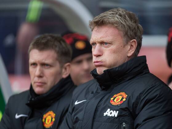 David Moyes, manager of Manchester United (ManU) looks troubled - Stoke City vs. Manchester United (ManU) - Premier League - Britannia Stadium - Stoke - 01 02 2014 Pic PhilipxOldham Sportimage EDITORIAL USE ONLY. No use with unauthorised audio, video, data, fixture lists, club league logos or live services. Online in-match use limited to 120 images, no video emulation. No use in betting, games or single club league player publications.