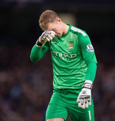 Joe Hart of Manchester City looks dejected - Manchester City vs. Chelsea FC - Barclays Premier League - Etihad Stadium - Manchester - 03 02 2014 EDITORIAL USE ONLY. No use with unauthorised audio, video, data, fixture lists, club league logos or live services. Online in-match use limited to 120 images, no video emulation. No use in betting, games or single club league player publications.