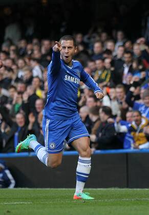 Chelsea s Eden Hazard celebrates scoring his sides opening goal Chelsea vs Newcastle United - Premier League - Stamford Bridge - London - England - 08 02 2014 - Pic David Klein Sportimage EDITORIAL USE ONLY. No use with unauthorised audio, video, data, fixture lists, club league logos or live services. Online in-match use limited to 120 images, no video emulation. No use in betting, games or single club league player publications.