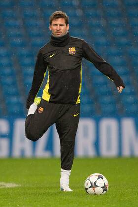 Lionel Messi of Barcelona during training - UEFA Champions League First Knockout Round - Manchester City vs Barcelona - Etihad Stadium - Manchester - England - 17th February 2014 - Picture Phil Oldham Sportimage EDITORIAL USE ONLY. No use with unauthorised audio, video, data, fixture lists, club league logos or live services. Online in-match use limited to 120 images, no video emulation. No use in betting, games or single club league player publications.