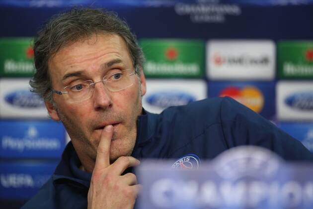 Trainer, Headcoach Laurent Blanc (FC Paris Saint-Germain) during the Press Conference, nachdenklich waehrend der Pressekonferenz Abschluss - Pressekonferenz Paris Saint-Germain --- Fussball --- Champions League --- Achtelfinale --- 17.02.2014, EP_JSE